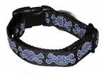 Blue & Black Skull and crossbones Ribbon Dog Collar - M